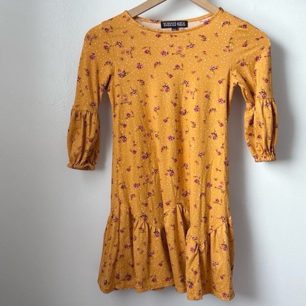 girls floral long sleeve yellow dress